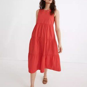 Madewell Cattail Red Tiered Dress Size S